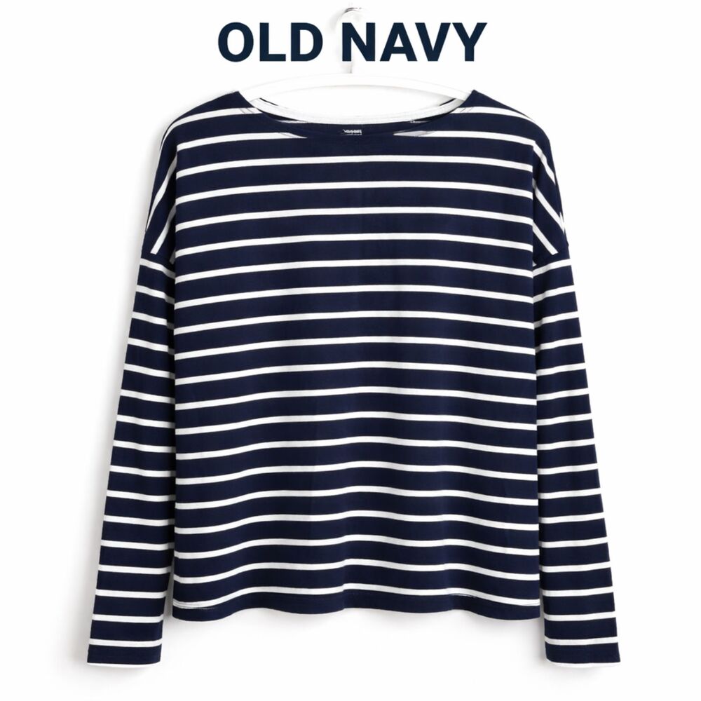 Old Navy Blue White Striped Nautical Summer Preppy Coastal Chic Top Size M